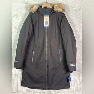 NWT New Eddie Bauer Black 650 Fur Hood Full Zip Down Filled Parka Jacket Size L